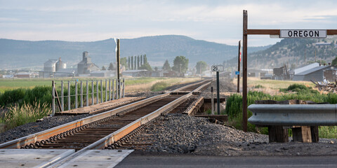 Railroad tracks with Oregon sign