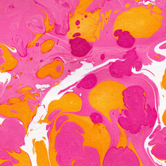 Fototapeta premium Colorful marble ink texture on watercolor paper background. Marble stone image. Bath bomb effect. Psychedelic biomorphic art.