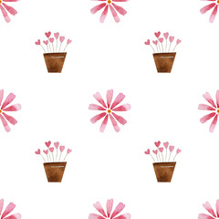 Seamless watercolour pattern for Valentines Day or girls textile. Also it is perfect for prints to kids. 