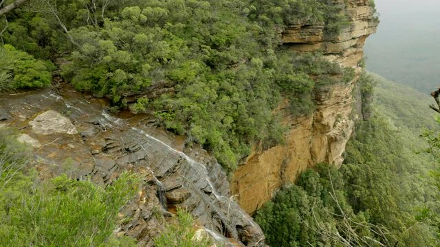 wide view of wentworth falls from fletchers lookout in the blue mountains of nsw, australia