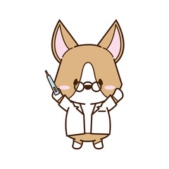 体温計を持って待つコーギー の医者