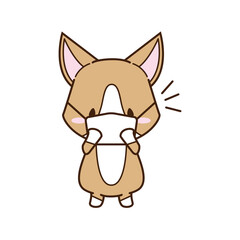 マスクをして予防するコーギー 