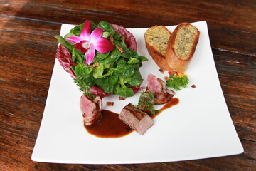 Grilled lamb fillet with lamb's lettuce