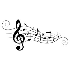 Music notes, design element with swirls, vector illustration.