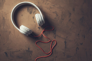white headphones on abstract background