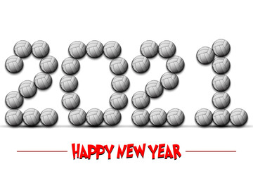 Happy New Year. 2021 numbers made from volleyball balls. Design pattern for greeting card, banner, poster, flyer, party invitation, calendar. Vector illustration