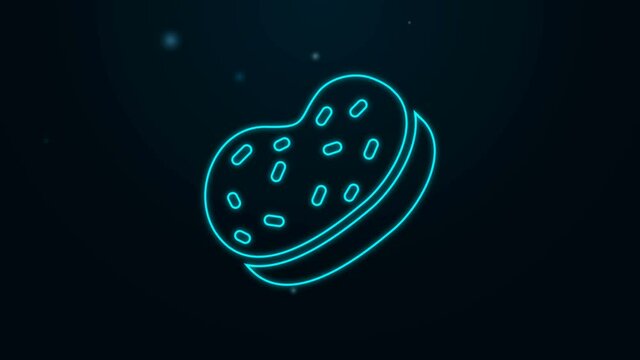 Glowing neon line Bath sponge icon isolated on black background. Sauna sponge. 4K Video motion graphic animation
