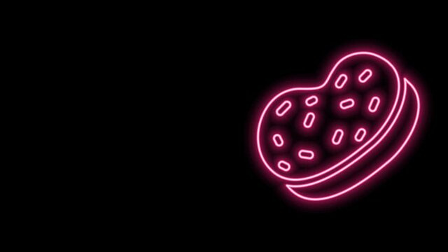 Glowing neon line Bath sponge icon isolated on black background. Sauna sponge. 4K Video motion graphic animation