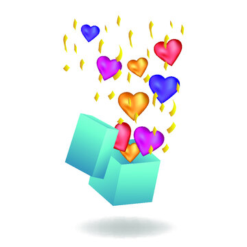 Love suprize box freeting illustration , celebration decoration isolated background romantic design
