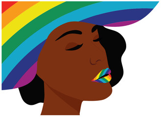 LGBT transgender concept beautiful woman with rainbow color long hair. LGBT design concept background. LGBT pride month concept