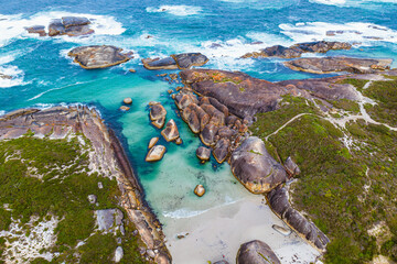 Aerial view of Elephant Rocks in Denmark, Western Australia. 