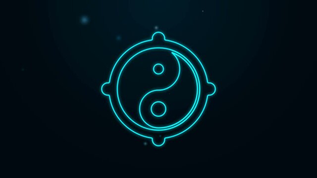 Glowing neon line Yin Yang symbol of harmony and balance icon isolated on black background. 4K Video motion graphic animation