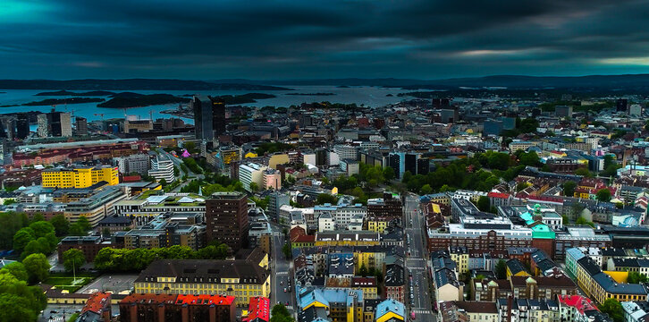 Oslo, Norway - Downtown Aerial/Drone View, business and Historic Districts