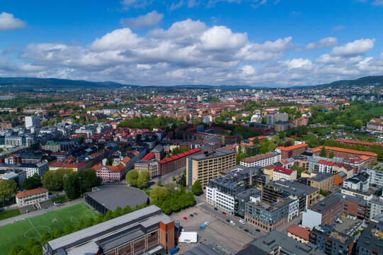 Oslo, Norway - Downtown Aerial/Drone View, business and Historic Districts, Gr&uuml;nerl&oslash;kka