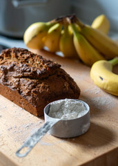 Banana bread with flour and bananas