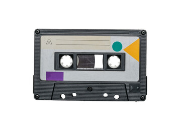 Retro cassette with magnetic tape isolated on a white background.