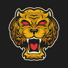 tiger open mouth isolated on dark background