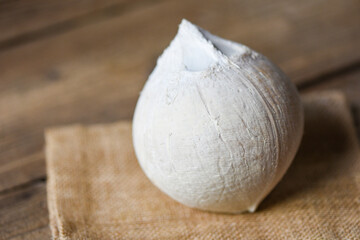 Tropical fruit coconut on wooden table, Fresh coconut for food.