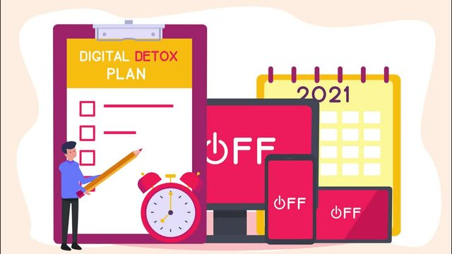 Man making digital detox plan list at 2021 year