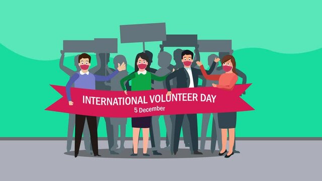 People in mask with International Volunteer Day text