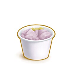 The digital painting of Taiwan taro sweet dessert in paper cup, Taiwanese traditional food isometric icon raster illustration on white background.