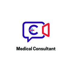 Letter C with chat, video, medical cross icon for Health online consultant logo vector concept