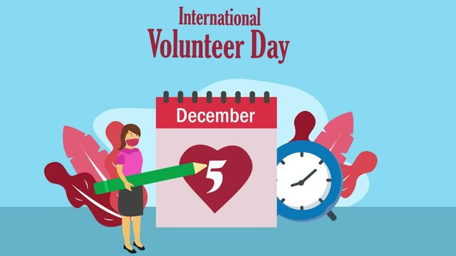 Woman in mask with international volunteer day text