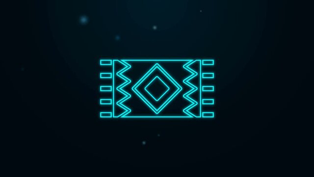 Glowing neon line Mexican carpet icon isolated on black background. 4K Video motion graphic animation