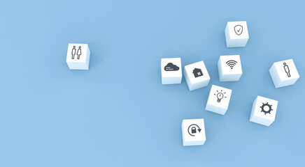 Home network system concept illustration. scattered 3D rendering blocks.