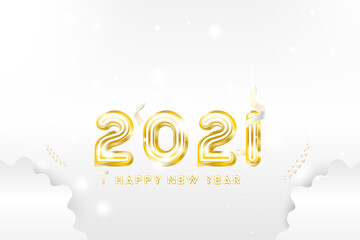 Postcard Happy new year 2021 with original gold shining font. Creative template with decoration elements. Flat vector illustration EPS10