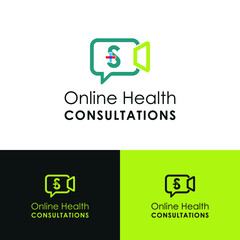 Letter S with chat, video, medical cross icon for Health online consultant logo vector concept