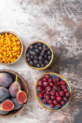 top view fresh figs with other fruits on a light background fruit sweet taste berry photo
