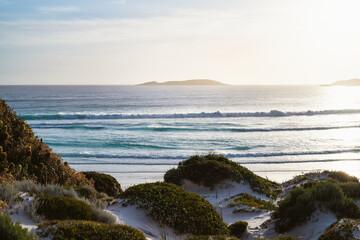 Fototapeta na wymiar Golden hour at Wharton Beach in Esperance, Western Australia. 