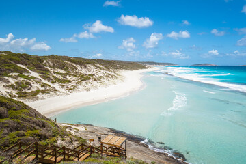 A perfect day at 11 mile beach in Esperance, Western Australia. Vibrant blue water with perfect beach. 