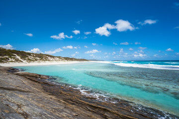 A perfect day at 11 mile beach in Esperance, Western Australia. Vibrant blue water with perfect beach. 