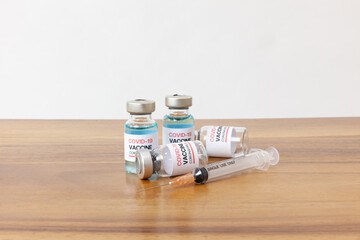 Vaccine and syringe injection. It use for prevention,immunization and treatment from corona virus infection(novel coronavirus disease 2019,COVID-19,nCoV 2019). Medicine infectious concept
