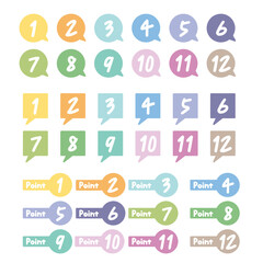 A set of point and number icons. Vector illustration on white background.