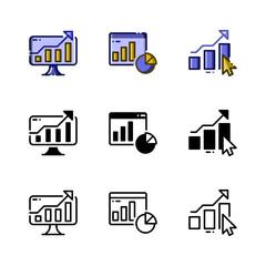 Traffic analysis icon. With outline, glyph, and filled outline styles