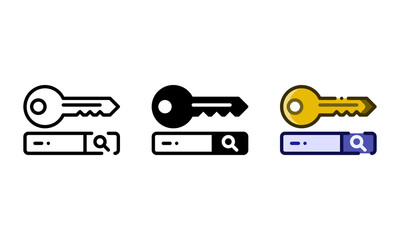 Search keyword icon. With outline, glyph, and filled outline styles