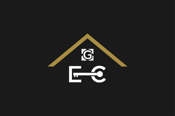 House logo key symbol piston shape, building workshop garage, simple minimalist icon.