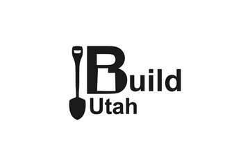 Build utah, shovel icon, negative space logo sytle. faming symbol. modern design.