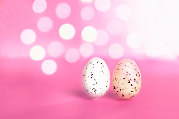 Easter background with bright bokeh with Easter egg decor