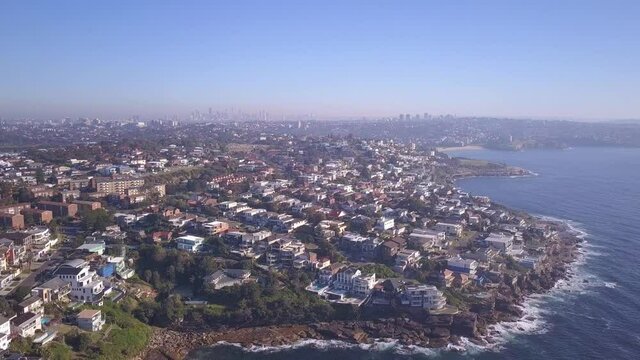 Aerial panning view of Sydney Eastern Suburb properties housing neighborhood, Australia.