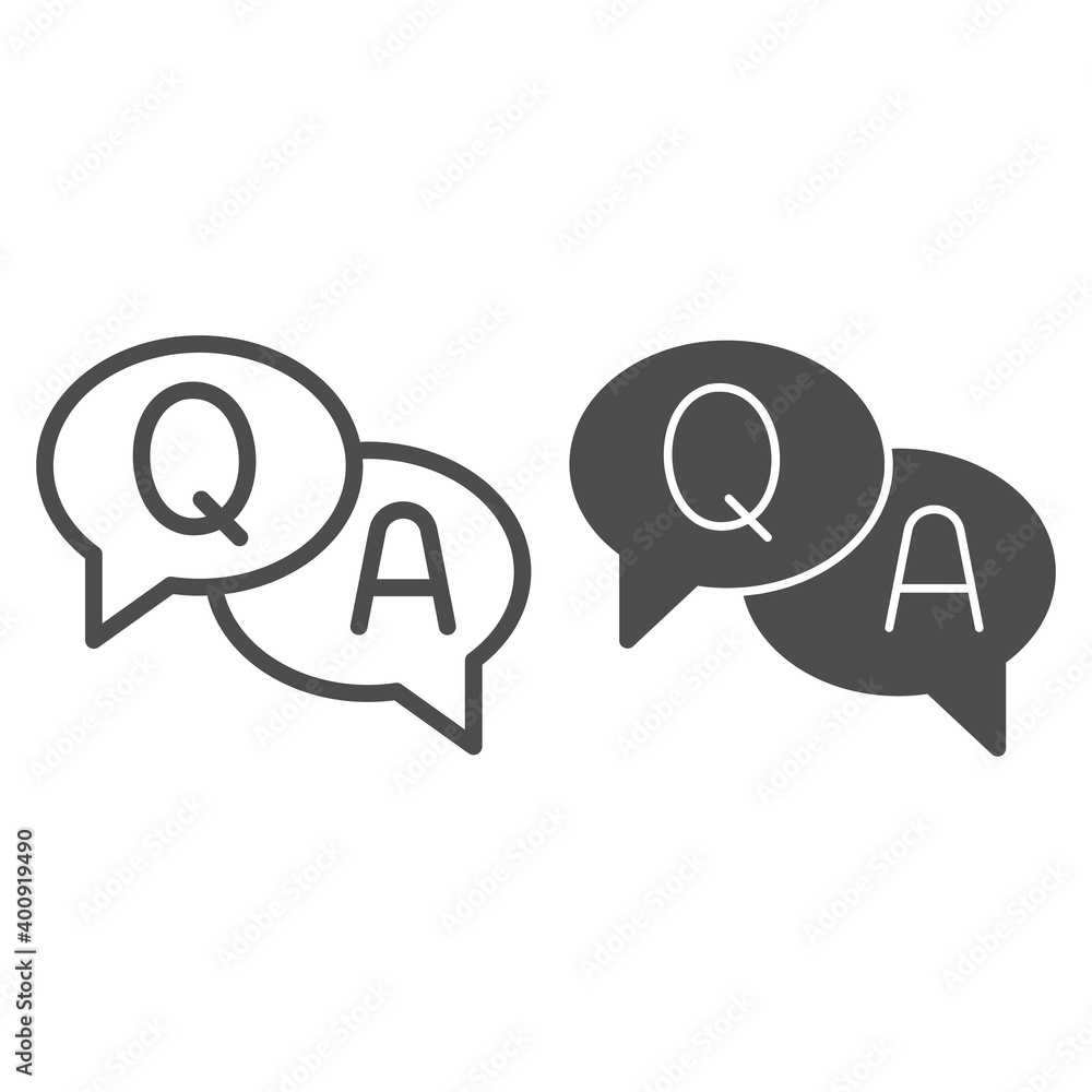 Poster speech bubbles with letters q and a line and solid icon, communication concept, chat sms sign on whi