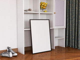 Photo Frame Realistic Mockup on The Floor. 3D Rendering, 3D illustration.