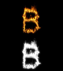 3D illustration of the letter b on fire with alpha layer