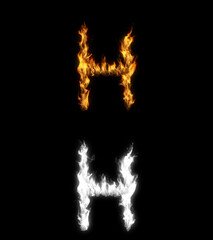 3D illustration of the letter h on fire with alpha layer