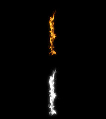3D illustration of the letter i on fire with alpha layer