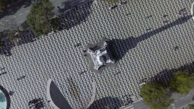 Rossio square dowtown Lisbon Portugal aerial shot 4k