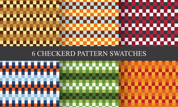 Colorful checkered pattern swatches. Vector pattern swatches pack for textile, texture work, surface texture, wallpaper and other print works.